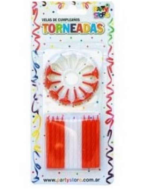 VELA TORNEADAS ROJAS Y BLANCAS C/BASES x 24
