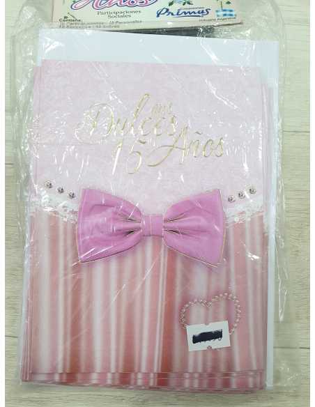 INVITACION 15 AÑOS MOÑO ROSA x 10