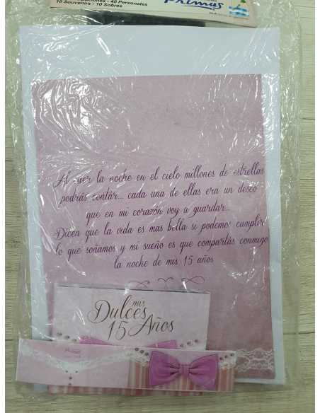 INVITACION 15 AÑOS MOÑO ROSA x 10