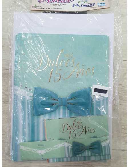 INVITACION 15 AÑOS MOÑO VERDE x 10