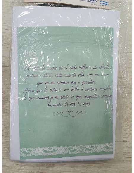 INVITACION 15 AÑOS MOÑO VERDE x 10