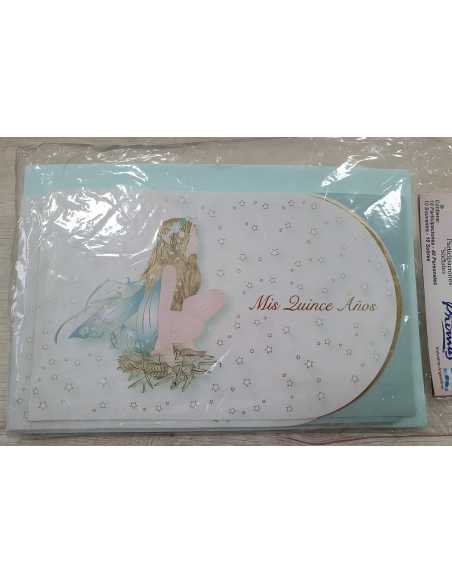 INVITACION 15 AÑOS HADA SENTADA VERDE x 10