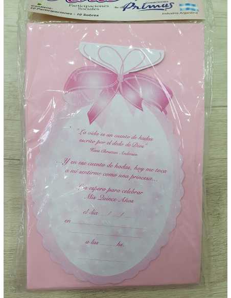 INVITACION 15 AÑOS HADA TROQUELADA ROSA x 10