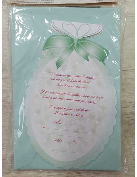 INVITACION 15 AÑOS HADA TROQUELADA VERDE x 10