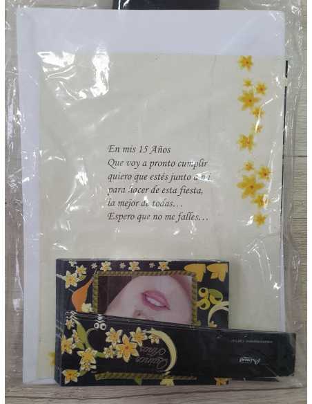 INVITACION 15 AÑOS FOTO FLOR NEGRA x 10