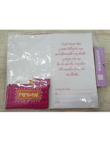INVITACION 15 AÑOS RECTANGULAR ROMBOS FUCSIA x 10