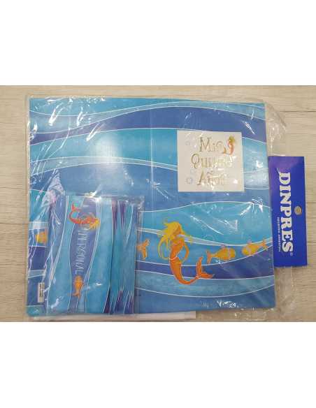 INVITACION 15 AÑOS RECTANGULAR SIRENA EN EL MAR CELESTE x 10