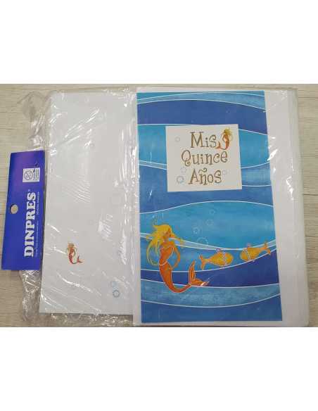 INVITACION 15 AÑOS RECTANGULAR SIRENA EN EL MAR CELESTE x 10
