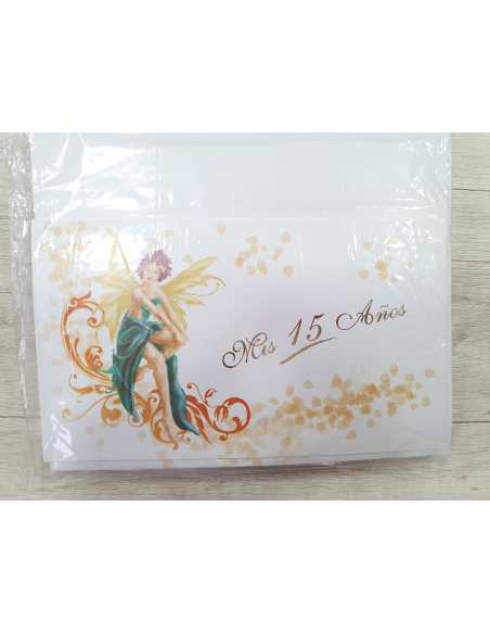 INVITACION 15 AÑOS RECTANGULAR HADA CON PETALOS x 10