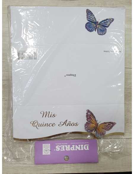 INVITACION 15 AÑOS RECTANGULAR MARIPOSA RELIEVE x 10