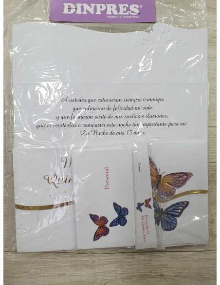 INVITACION 15 AÑOS RECTANGULAR MARIPOSA RELIEVE x 10