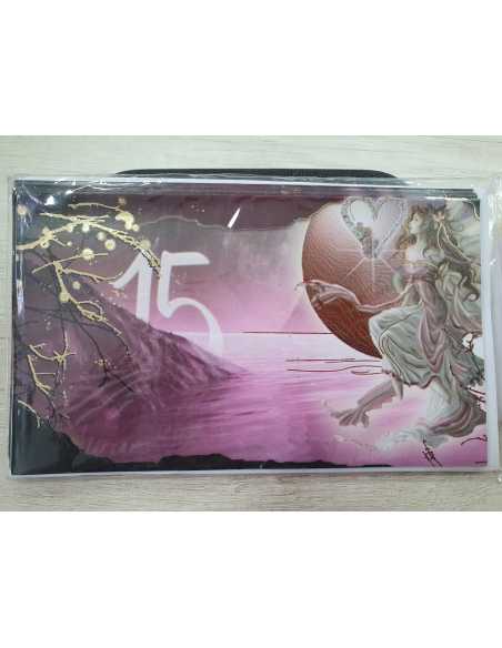 INVITACION 15 AÑOS TROQUELADA MAR ROSA CON HADA x 10