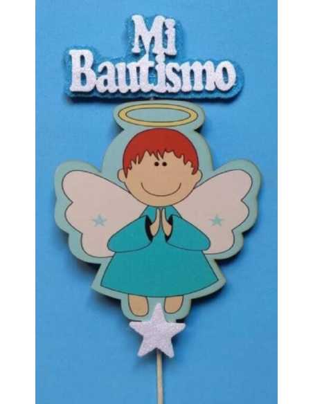 ADORNO MDF CON PINCHE ANGELITO MI BAUTISMO CELESTE