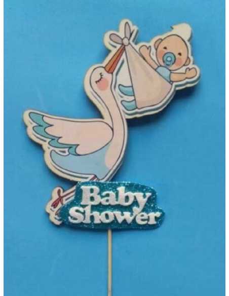 ADORNO MDF CON PINCHE CIGÜEÑA BABY SHOWER CELESTE