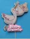 ADORNO MDF CON PINCHE CIGÜEÑA BABY SHOWER ROSA