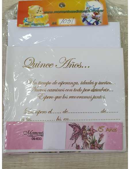 INVITACION 15 AÑOS CUADRADA HADA ROSA x 10