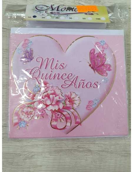 INVITACION 15 AÑOS CUADRADA CORAZON ROSA x 10