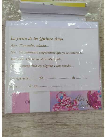 INVITACION 15 AÑOS CUADRADA CORAZON ROSA x 10