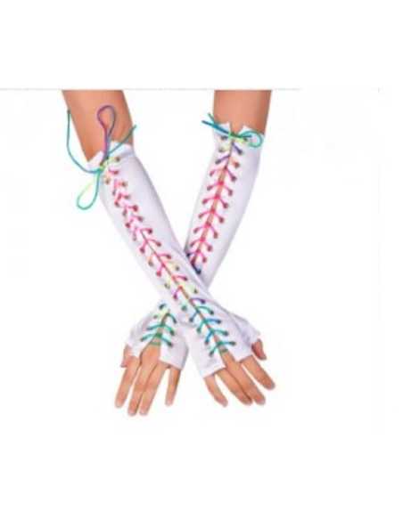 MUÑEQUERAS DE ANTEBRAZO BLANCAS CON CORDONES FLUO