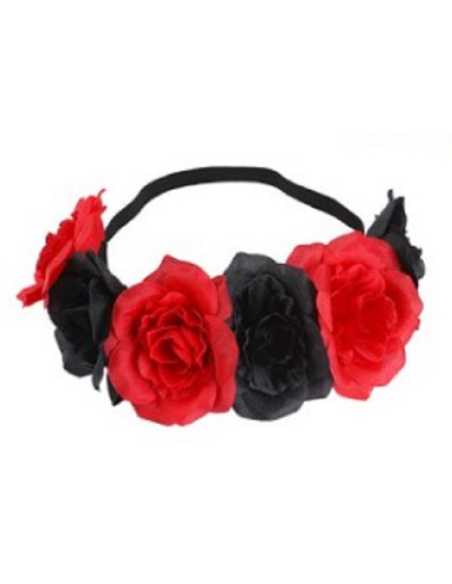 VINCHA FLORES NEGRAS Y ROJAS