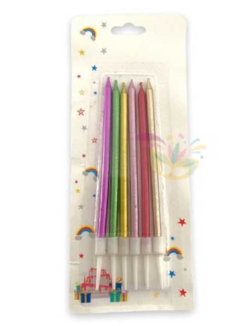 VELA METALIZADA CON PORTAVELA 13cm x 50mm MULTICOLOR x6