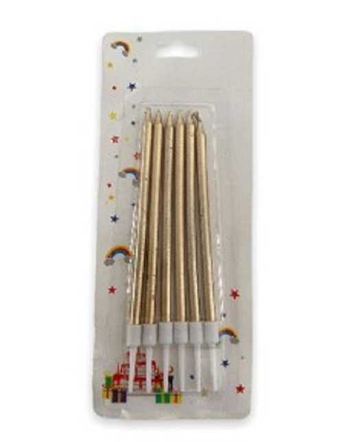 VELA METALIZADA CON PORTAVELA 13cm x 50mm DORADO x6