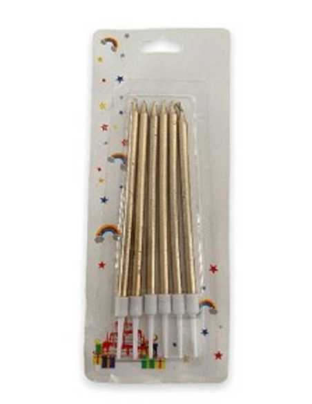 VELA METALIZADA CON PORTAVELA 13cm x 50mm CHAMPAGNE x6