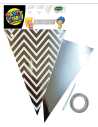 BANDERIN METALIZADO ZIGZAG PLATEADO LINEAS BLANCAS