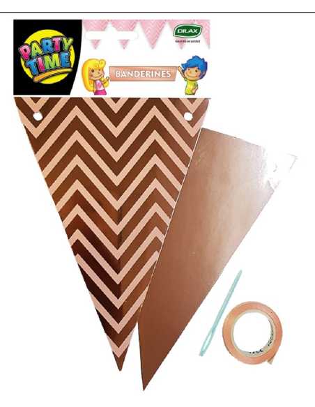 BANDERIN METALIZADO ZIGZAG ROSA GOLD LINEAS ROSAS