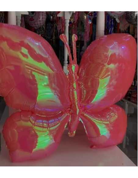 GLOBO METALIZADO SILUETA GRANDE CH1 MARIPOSA TORNASOL ROJO x 1