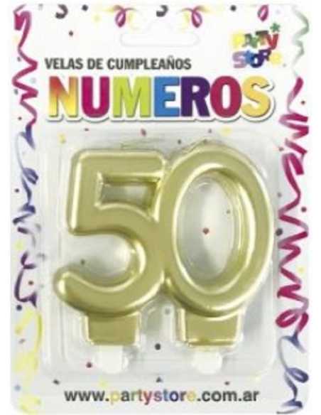 VELA NUMERO DOBLE METALIZADA DORADA 50 AÑOS