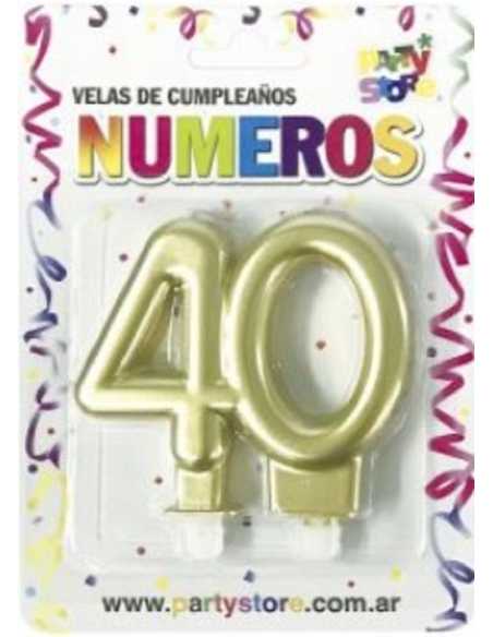 VELA NUMERO DOBLE METALIZADA DORADA 40 AÑOS