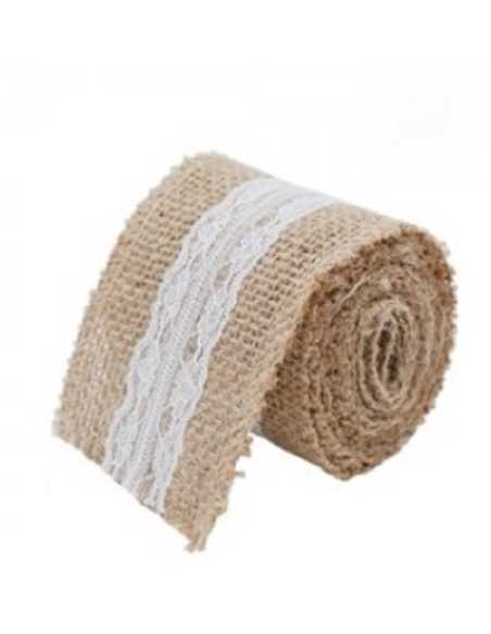 ROLLO ARPILLERA NATURAL CON CENTRO ENCAJE BLANCO 200x6cm