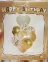 SET 9 GLOBOS LATEX CORAZON CONFETTI CON CINTA CARAMEL