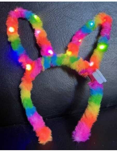 VINCHA OREJAS DE CONEJO PELUCHE LUMINOSA MULTICOLOR x1