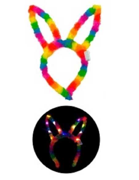 VINCHA OREJAS DE CONEJO PELUCHE LUMINOSA MULTICOLOR x1
