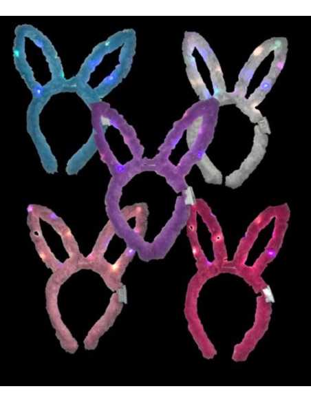 VINCHA OREJAS DE CONEJO PELUCHE LUMINOSA COLORES x1