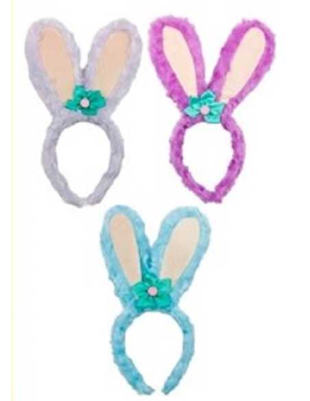 VINCHA OREJAS DE CONEJO PELUCHE CON FLOR x1