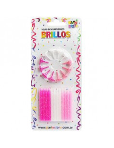 VELA BRILLOS 3 COLORES NENA CON BASE x 24 VTG6G
