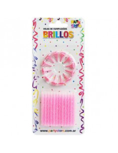 VELA BRILLOS CON BASES BLISTER x 24 ROSA BRILLO VTG6RS