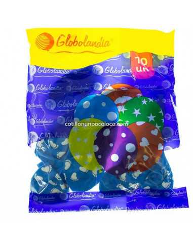 GLOBO IMPRESO PIECITO Nº90 X10 CELESTE