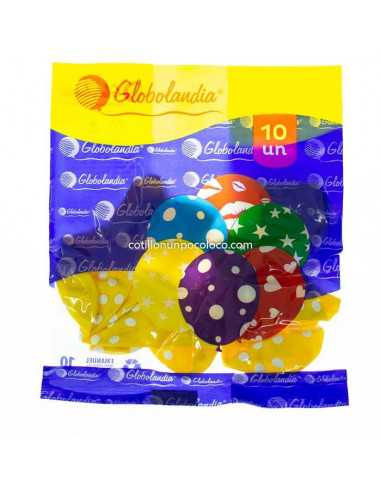 GLOBO IMPRESO AMARILLO CON LUNARES N° 90 X10