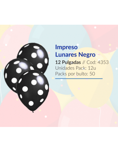 GLOBOS 12" IMPRESOS NEGRO CON LUNARES BLANCO