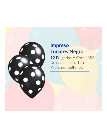 GLOBOS 12" IMPRESOS NEGRO CON LUNARES BLANCO