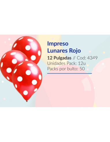 GLOBOS 12" IMPRESOS ROJO CON LUNARES BLANCO