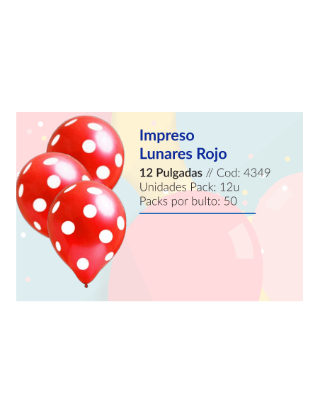 GLOBOS 12" IMPRESOS ROJO CON LUNARES BLANCO