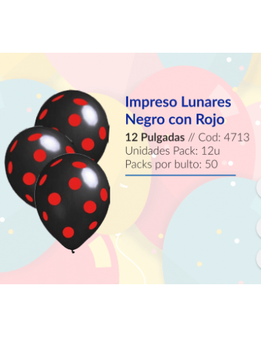 GLOBOS 12" IMPRESOS NEGRO CON LUNARES ROJO