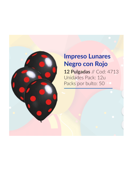 GLOBOS 12" IMPRESOS NEGRO CON LUNARES ROJO