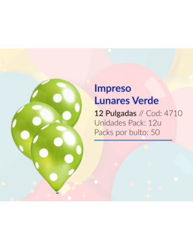 GLOBOS 12" IMPRESOS VERDE CON LUNARES BLANCO