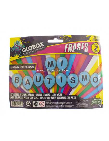 GLOBO IMPRESO FRASES MI BAUTISMO CELESTE x2